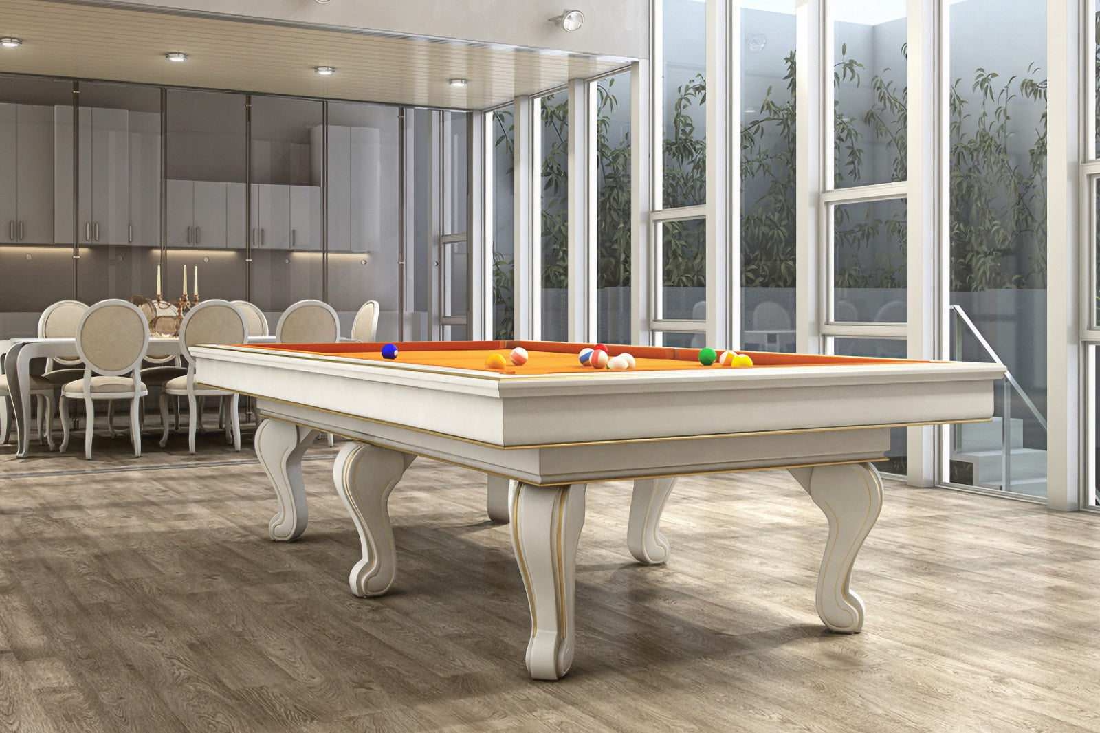 Black Label Billiards Luxury Traditional Pool Table Painted White with Gold Accents