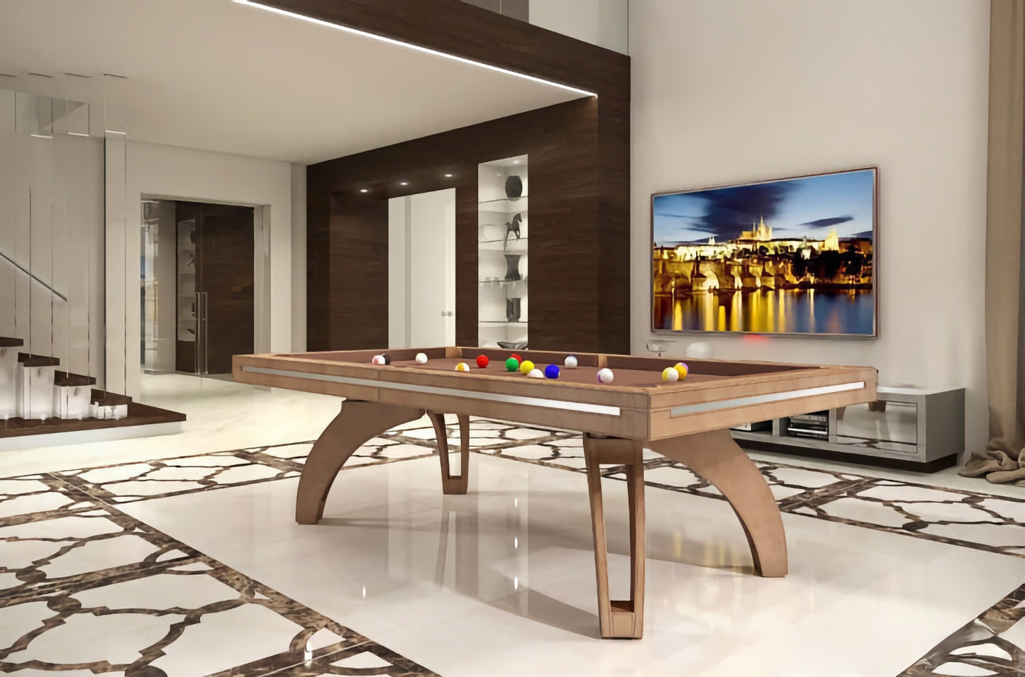 Leather Pool Table with Modern Base Design