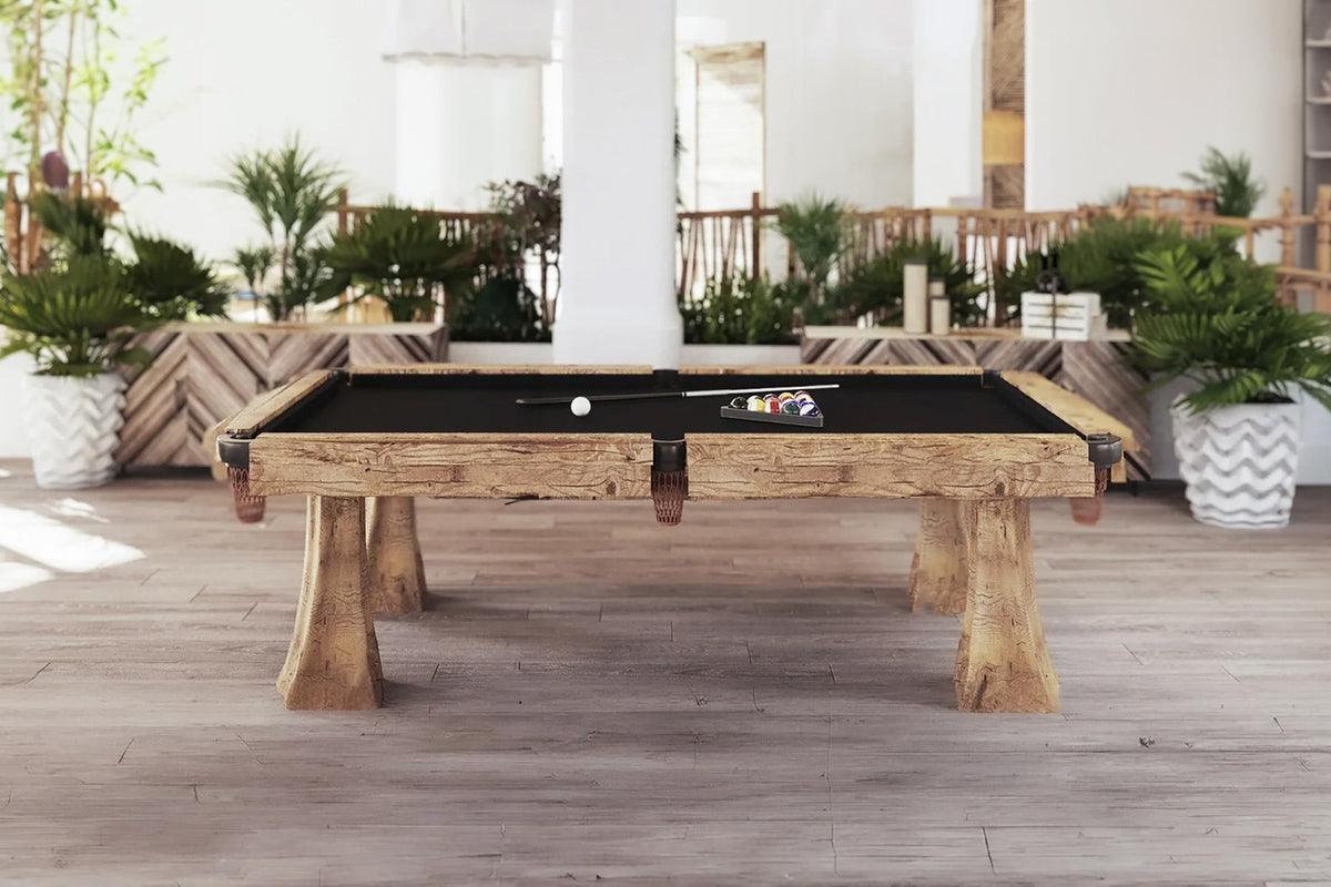 Rustic pool table in modern Caymen island home 
