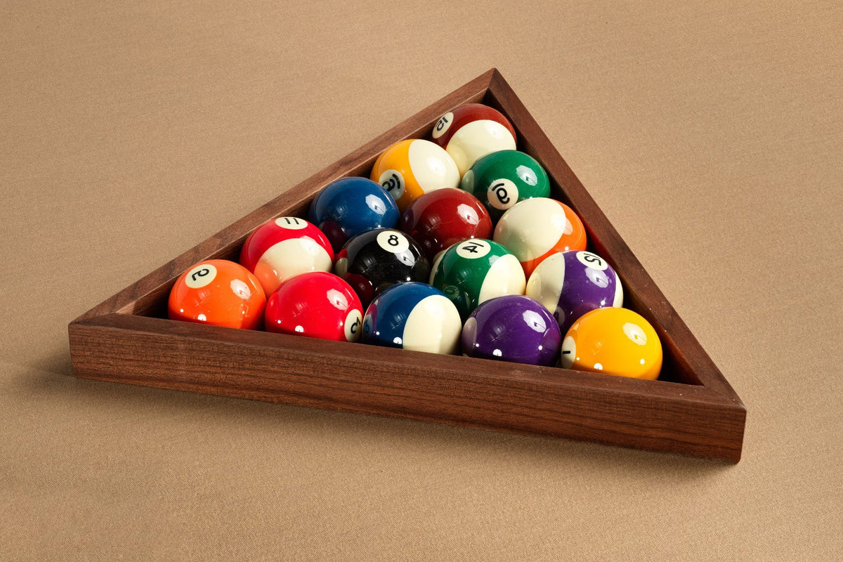Billiard balls racked on a pool table
