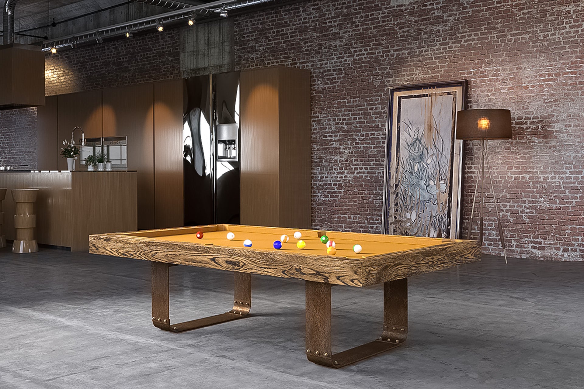 Industrial pool table in modern new york loft
