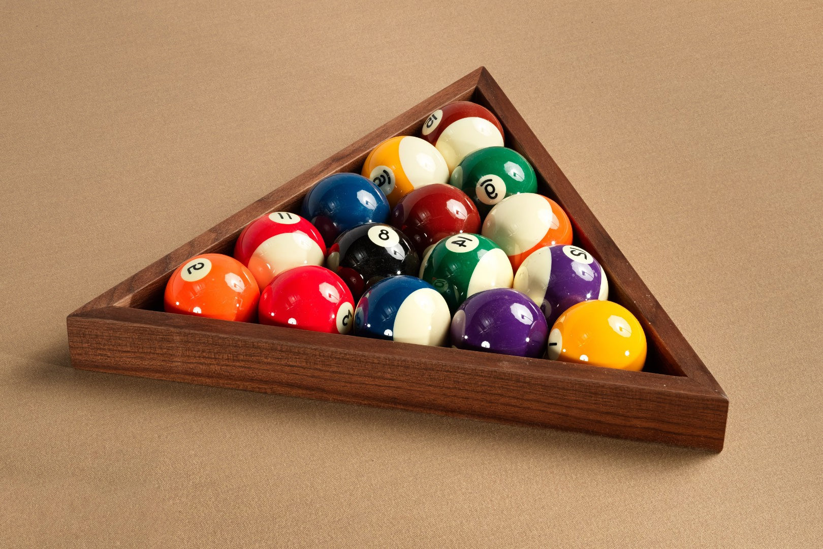 Billiard balls racked on a pool table